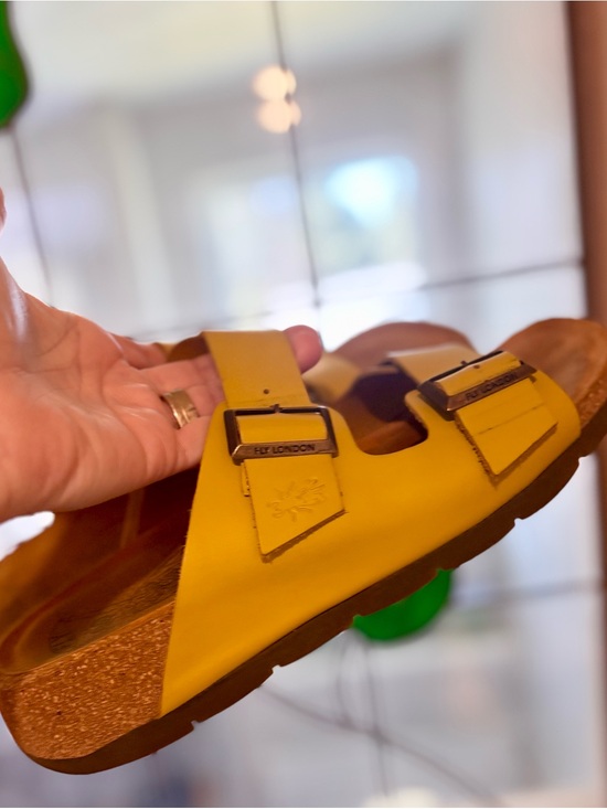 Fly London Shoes - Yellow Two-Buckle Cork Sandals
